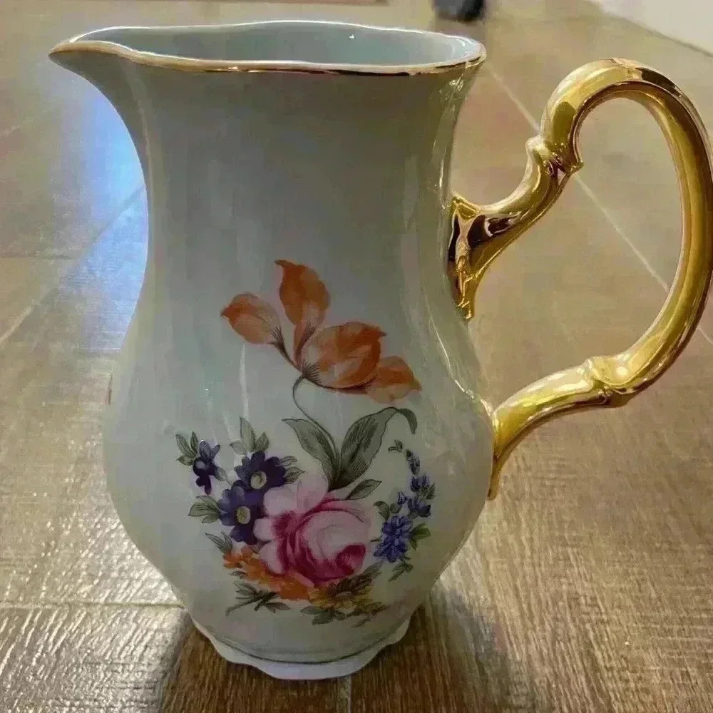 BORNADOTTE Porcelain Pitcher Vase Hand Painted Czech Republic Vintage